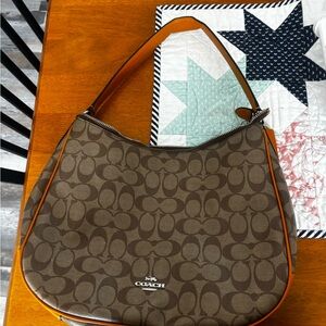 Coach Signature Brown and Tan Hobo Bag